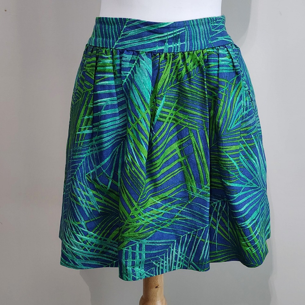 Banana Republic Linen Blend Skirt 8P Pleated Tropical Pockets Resort Vacation